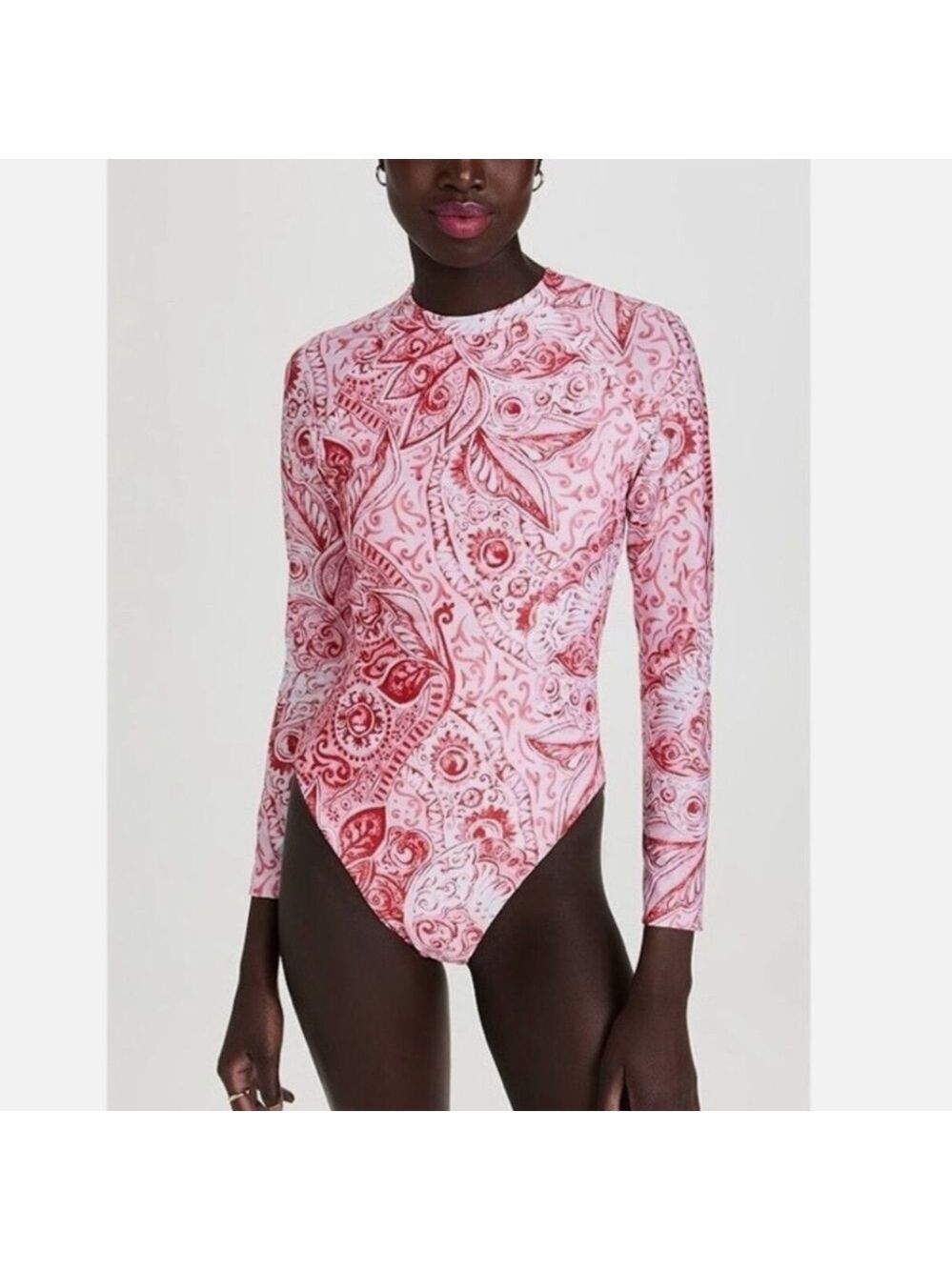 NEW Mara Hoffman Reese Rashguard One Piece Red Multi Size Small